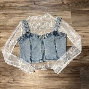 Wild Fable denim and lace crop top